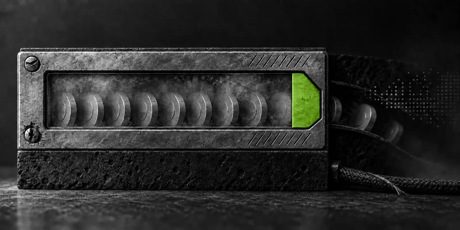 Un contador de fichas conectado a un canal oculto activa un indicador verde.